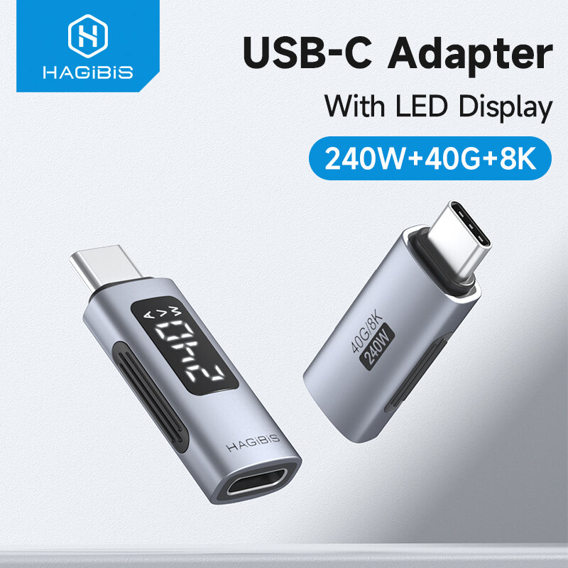 Hagibis LED Display 240W USB C Adapter Type C to USB C USB4 Connector  USB-C Male To USB-C Female Adapter 40Gbps 8K60Hz For Thunderbolt 4/3 iPhone 16/15 Pro Tablet Macbook Pro