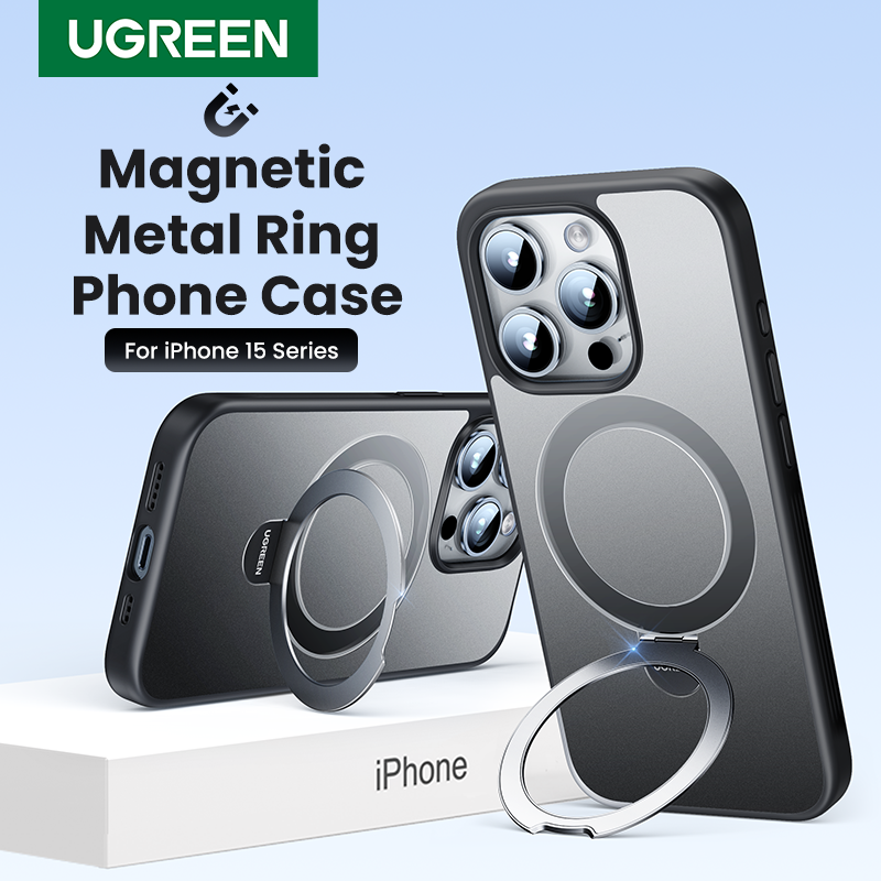 UGREEN 1Pc Magnetic Ring Stand Case for iPhone 15 Pro Max 15 Plus Magnetic Kickstand Case