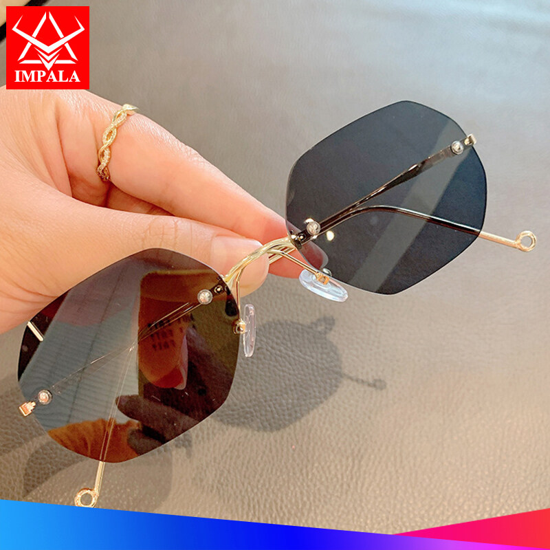 IMPALA QT1648W Korean Style Sunglasses for Men Women Rimless Shades UV400 HD Lens Anti Glare Fashion Sun Glasses Male Female Driving Traveling Eyeglasses