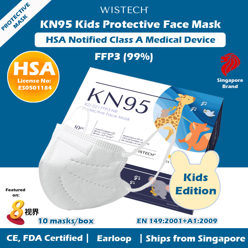 [GET %% OFF MIX AND MATCH] (Adult/Kids) Wistech KN95 Protective Face Mask,10 pieces  HSA Notified Medical Device FDA CE Approved,FFP3 (99%), Singapore Ready Stock