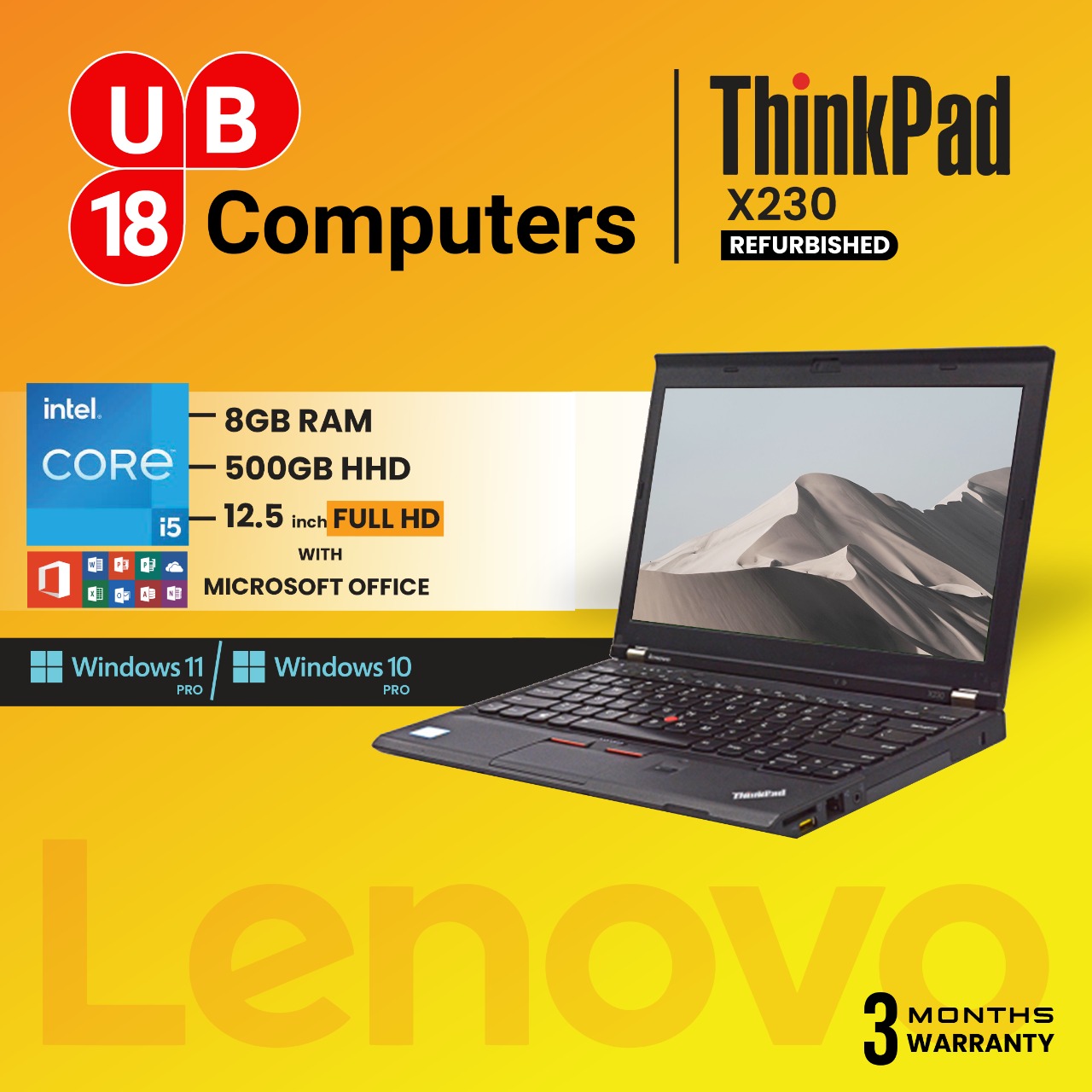 Lenovo Thinkpad X230  / Core i5/ 8GB Ram/ 500GB HDD/ Windows 10/ Ms Office