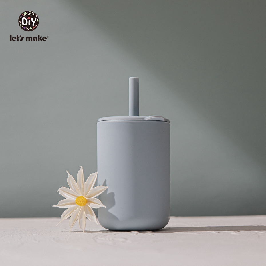 Let's Make Silicone Cup 1PC High Temperature Disinfection Sippy Cups with Cover and Straw Baby Feeding Stuff